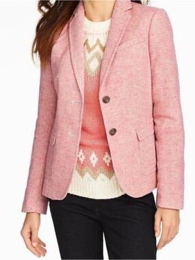 Talbots Pink Shetland Herringbone Wool Blend 2 Button Blazer sz 4 Small